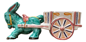 Vintage Italian Handpainted Donkey with Cart Bowl Sculpture from Deruta, Italy