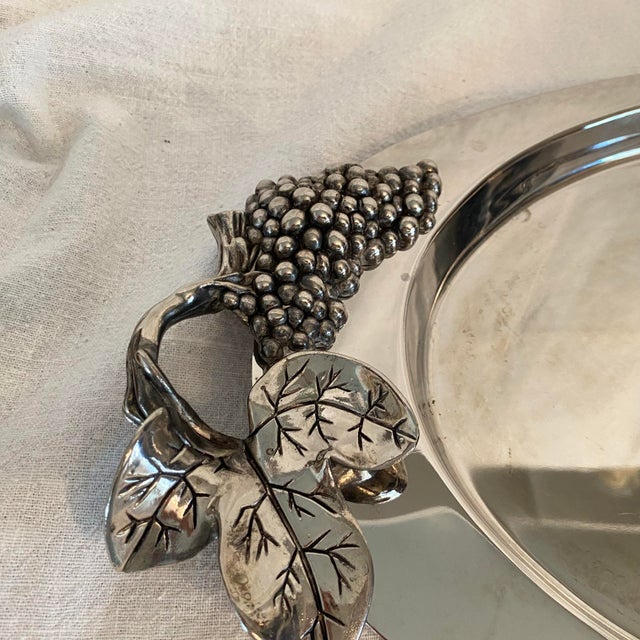 Metal Godinger Silverplate Serving Dish With Glass Inset and Silverplate Lid With Cast Grapes and Leaves For Sale - Image 7 of 12