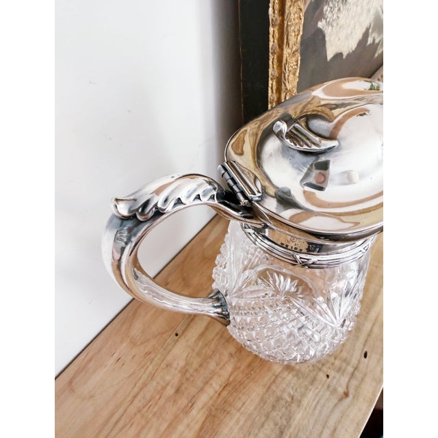 Gorham Manufacturing Company 1906 Silver Plate & Cut Glass Syrup Pitcher From the Plankinton House in Milwaukee For Sale - Image 4 of 11