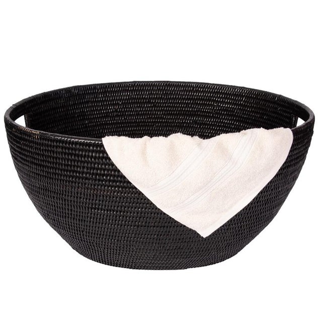 Artifacts Rattan Laundry Basket with Cutout Handles in Tudor Black For Sale - Image 10 of 11