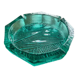 Blenko Green Glass Ashtray – Mid Century Modern Ice Block Textured Geometric Cigar Ashtray