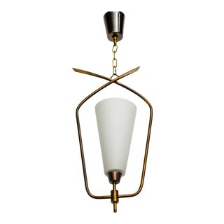 Petite Brass and Glass Pendant For Sale
