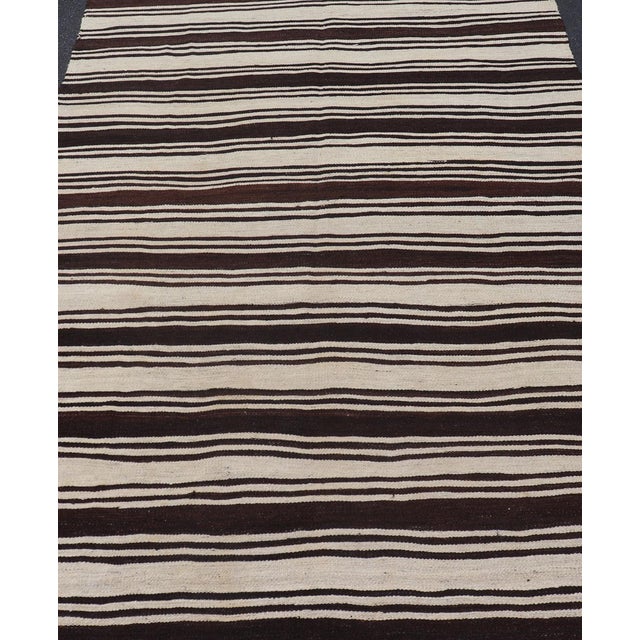 Textile Vintage Turkish Kilim Rug With Ivory Ground and Deep Brown Stripes For Sale - Image 7 of 11
