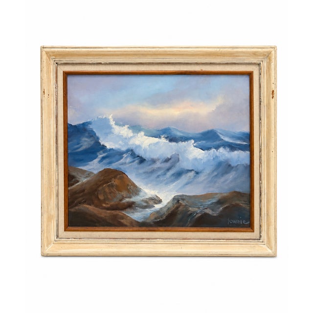 Vintage 1990s Signed Original Oil on Canvas Seascape in Wood Frame For Sale - Image 12 of 12