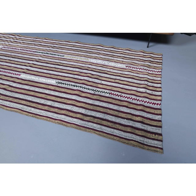 Textile Vintage Turkish Hand-Knotted Wool Cotton White Kilim Runner Rug For Sale - Image 7 of 11