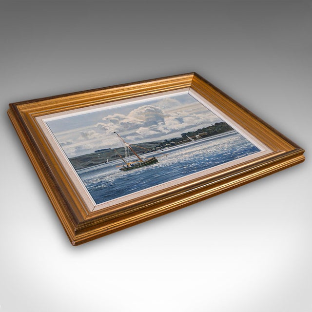Blue Vintage Plymouth Sound Painting, English, Art, Framed, Nautical Picture, Devon For Sale - Image 8 of 9