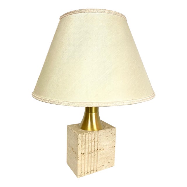 Travertine Base & Brass Table Lamp from Fratelli Mannelli, Italy, 1970s For Sale