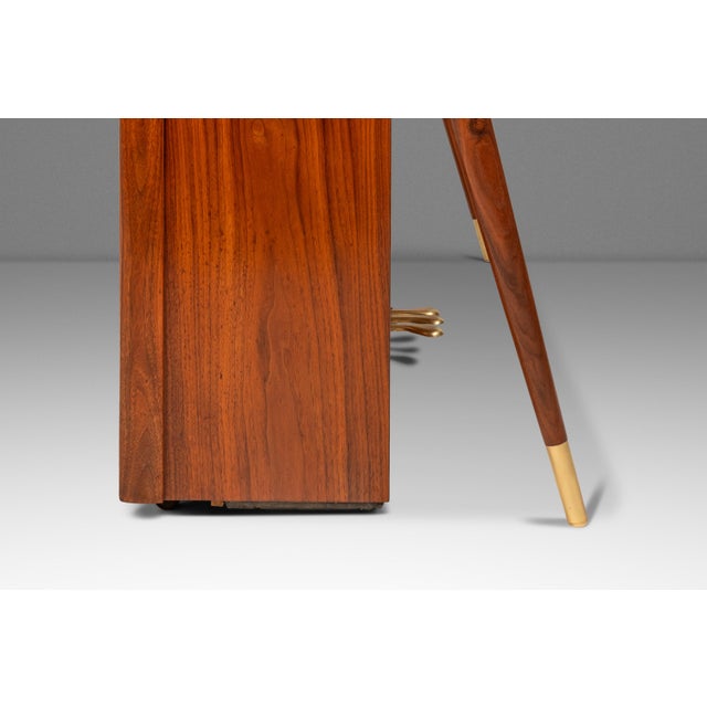 Rare Early Mid Century Modern Baldwin Acrosonic Piano in Walnut, Brass & Caning #759945, Usa, C. 1960s For Sale - Image 9 of 18