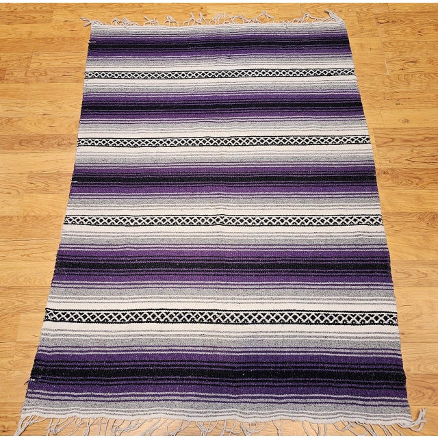 American Vintage American Southwestern Kilim Rug, Handwoven Wool, Stripe Pattern, Lavender & Ivory, 4x6 For Sale - Image 3 of 11