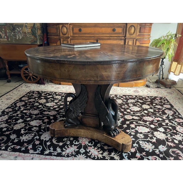 C. 1815, Italian Empire Neoclassical Center Table, Walnut With Ebonized Swans For Sale - Image 9 of 12