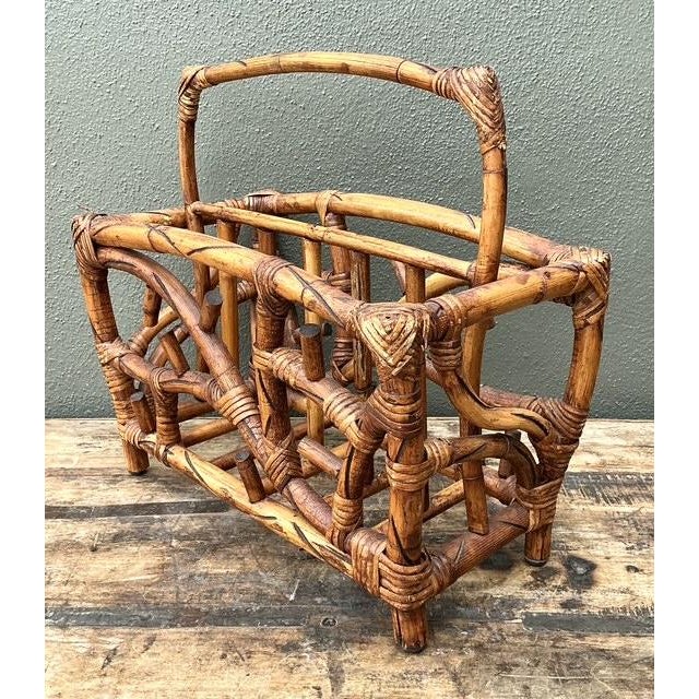 Camel Vintage Bamboo Newspaper Rack For Sale - Image 8 of 12