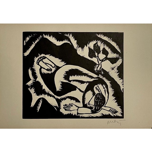 Abstract Reuven Rubin, Rare 1923 Cubist Reuven Rubin Woodcut Woodblock Print Israeli Hasidic Judaica For Sale - Image 3 of 13