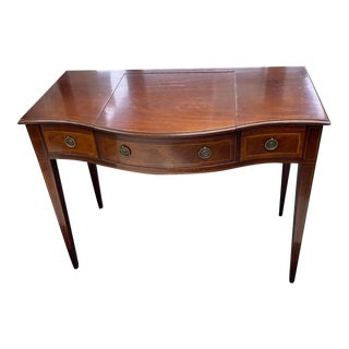 Early 20th Century Vintage Hide-Away Mirrored Vanity, Solid Mahogany, Two Drawers, Inlay For Sale