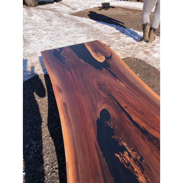 Very Long Hand Crafted Live Edge Walnut Slab Coffee Table For Sale - Image 4 of 13