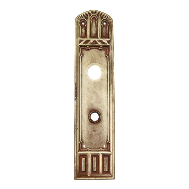 Antique Gothic 15 In. Polished Bronze Entry Door Back Plate For Sale