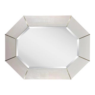 Karl Springer White Lacquered Snake Skin Embossed and Brass Mirror For Sale