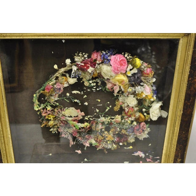 Early 20th Century Antique Victorian Wax Flower Floral Mourning Wreath Shadow Box Wall Frame Oddity For Sale - Image 5 of 12