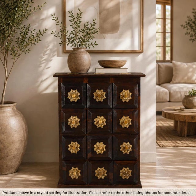 Dimensions: 26" W X 10" D X 35" H This Unique 26" Wide Solid Wood Chest of Drawers, a stunning piece that seamlessly...