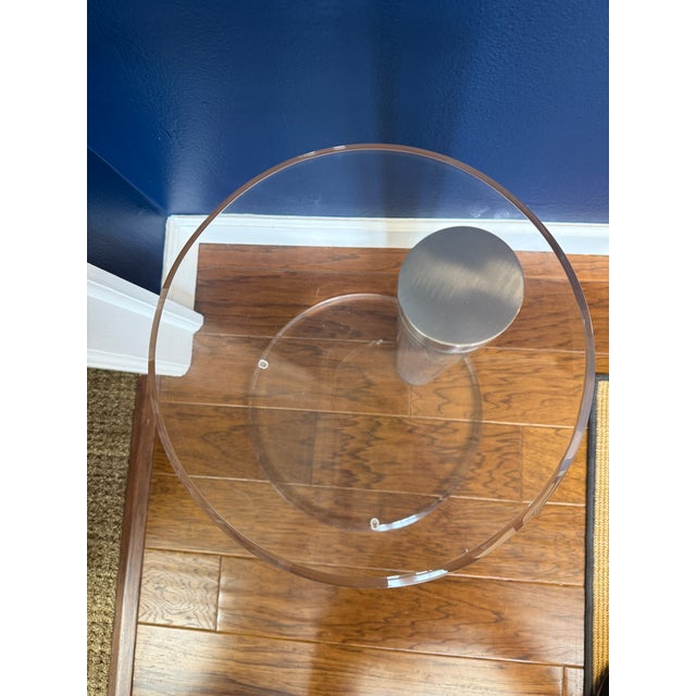 Karl Springer Vintage Lucite and Stainless Steel Drink Table in the Style of Karl Springer For Sale - Image 4 of 6