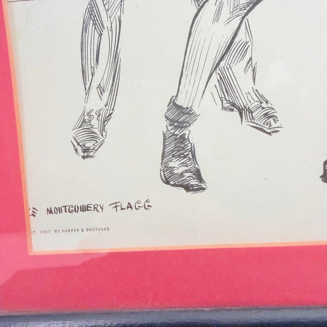 Wood Pair of Rare James Montgomery Flagg Harper's Weekly 1907 Mid-Century Modern Re-Prints — "Science" & "Politics" — Framed For Sale - Image 7 of 12