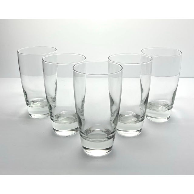 Contemporary Modern Minimalist 5 Clear Heavy Thick Tumbler Highball Glasses 6” Good contemporary condition. No chips,...