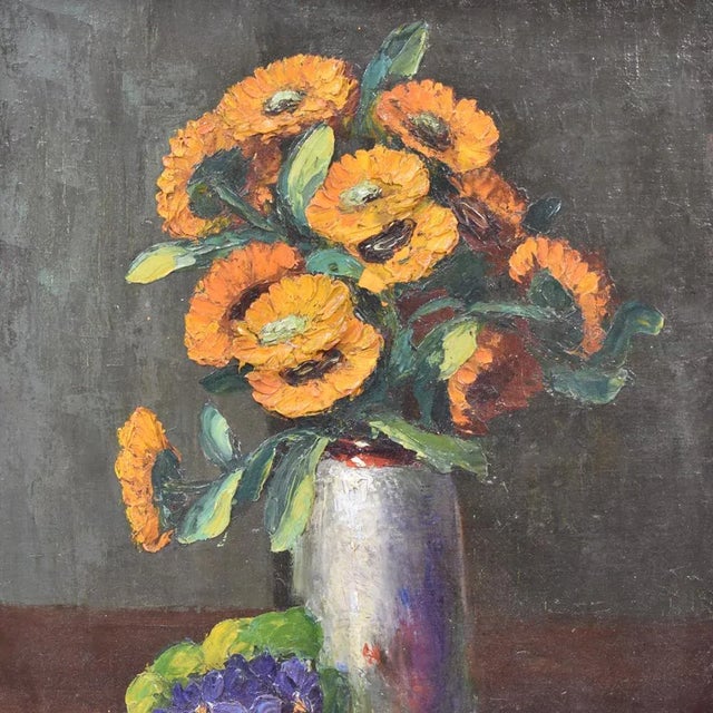 Flowers artwork, oil painting, floral vase painting which represents Yellow Daisies. It also has a golden frame realised...