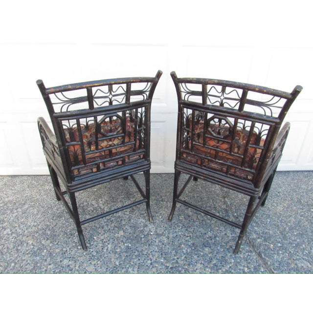 Black Pair of Ebonized Bamboo Armchairs in the Brighton Pavillion Style For Sale - Image 8 of 18
