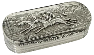 English Silver Horse Racing Snuff Box, Birmingham, 1829