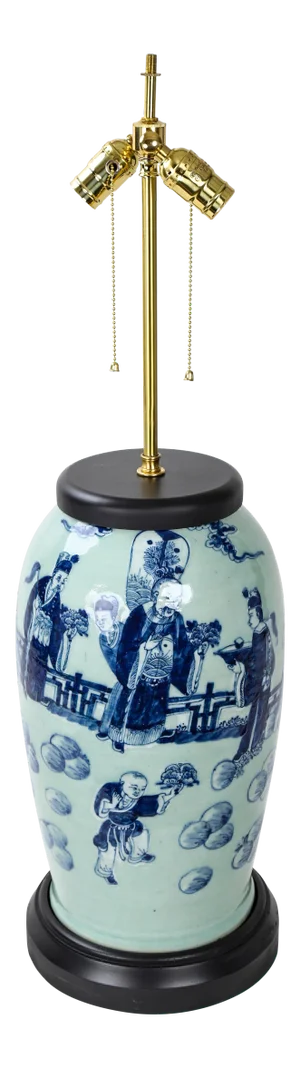 Vintage Celadon Hand-Painted Porcelain Table Lamp