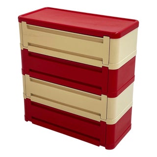 Red and White Model 4964 Chest of Drawers by Olaf von Bohr for Kartell, 1970s For Sale