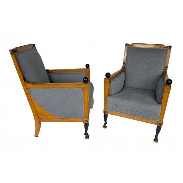 Neoclassical Pair of Consulat Mahogany and Ebonised Wood Bergères, Circa 1800 For Sale - Image 3 of 6