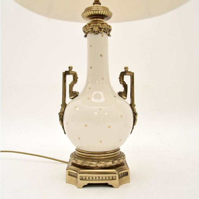 Metal Vintage French Ceramic and Gilt Metal Table Lamps, 1950s, Set of 2 For Sale - Image 7 of 11