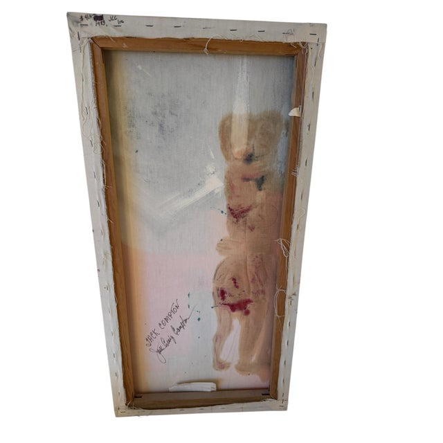 1980s Vertical Contemporary Figurative Abstract Painting, Pink, Black & Neutral Tones, 18” X 36” by Jack Compton For Sale - Image 4 of 6