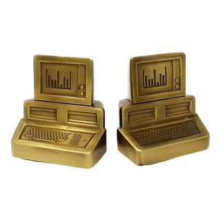 1980s Brass Computer Bookends - a Pair For Sale