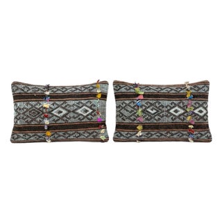 Striped Kilim Lumbar Pillow Cover 15'' X 24'' - Set of Two For Sale