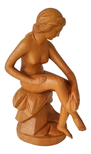 French Style Carved Wood Nude Female Sculpture