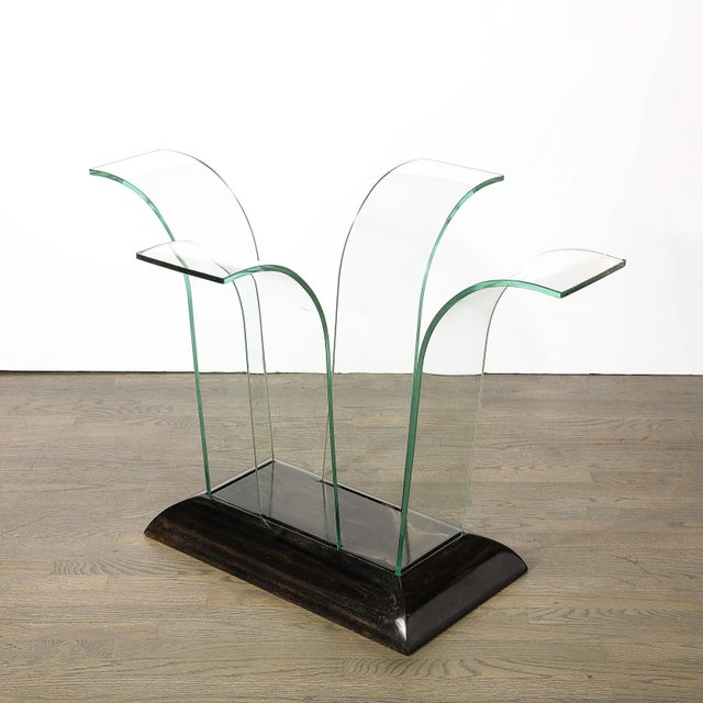 Art Deco Curved Glass Console Table With Black Lacquered Base by Modernage For Sale - Image 11 of 12