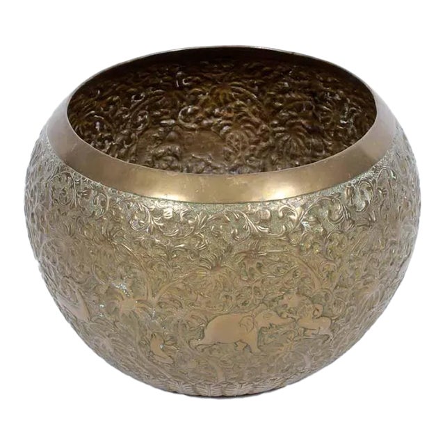Brass Bowl With Indian Hunting Scenes For Sale