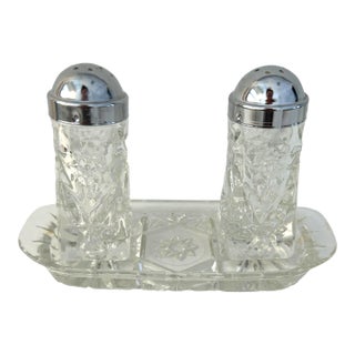 Mid-Century German Crystal Salt & Pepper Shaker W/Underplate For Sale