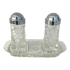Mid-Century German Crystal Salt & Pepper Shaker W/Underplate