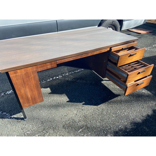 Knoll style Vintage Mid Century Modern Executive Desk is a rectangular tanker desk made in the United States. With a width...