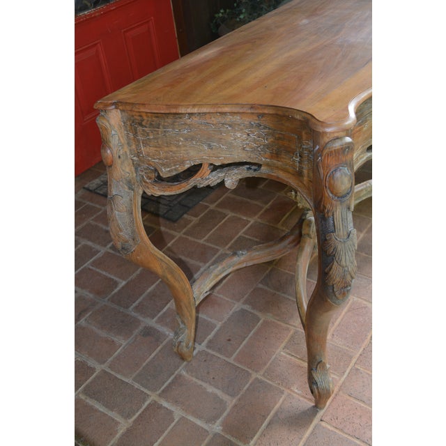 1960s 1960s Carved Wood Curved Louis XV or French Style Hall Console Table W/ Open Weave Floral Accents For Sale - Image 5 of 12