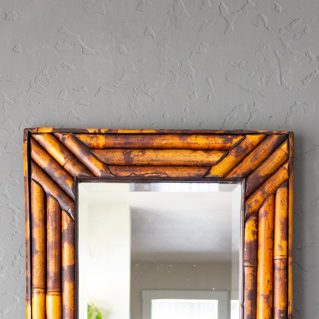 Vintage Tortoise Shell Burnt Bamboo Bevelled Mirror For Sale - Image 4 of 15