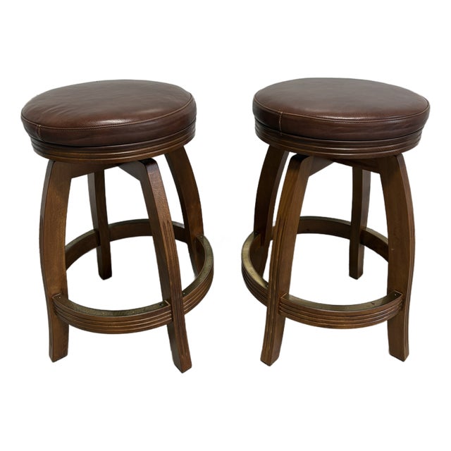 Pair of Bar Stools With Leather Seats, 20th Century For Sale