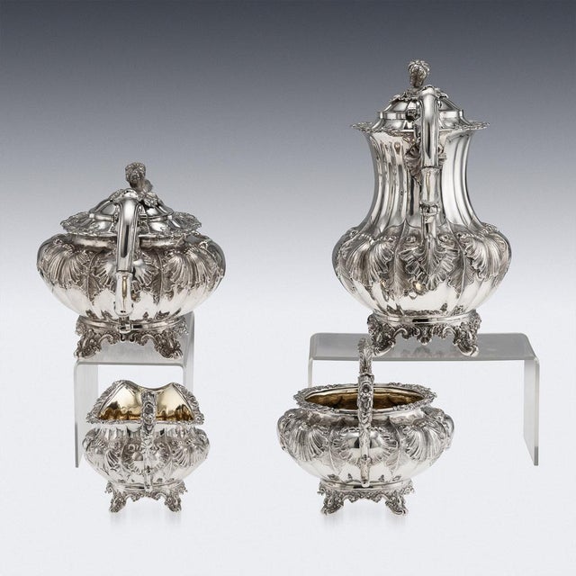 Antique Victorian Silver Tea Service, London, 1854, Set of 4 For Sale - Image 3 of 18