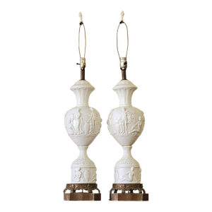 Large White Ceramic Neoclassical Lamps - a Pair