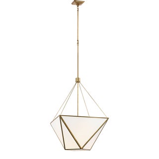 Julie Neill for Visual Comfort Signature Lorino Large Lantern in Hand-Rubbed Antique Brass with White Glass For Sale