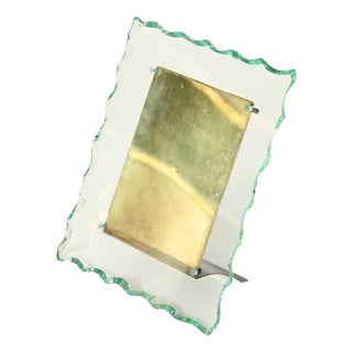 Large Nile Green Chiseled Crystal and Brass Photo Frame from Fontana Arte, Italy, 1940s For Sale