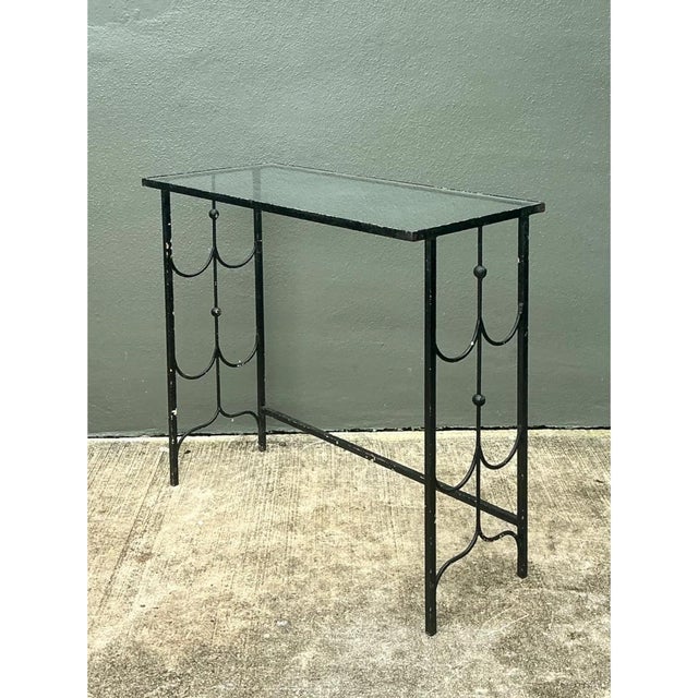 Black Vintage Iron and Glass Console Table For Sale - Image 8 of 12