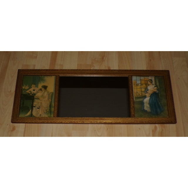 Gold Vintage Gold Gilt Framed Mirror Two Prints Antique Tryptic Tripart Wall Mirror For Sale - Image 8 of 12